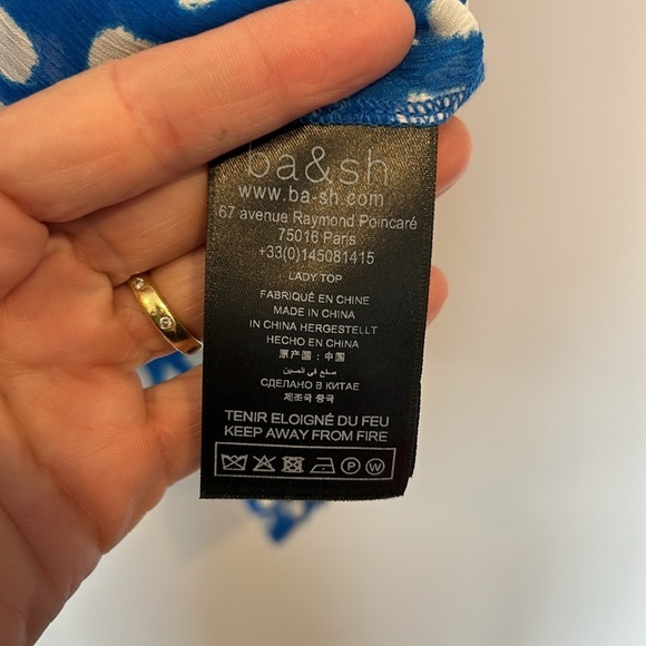 ba&sh Ruffle Bingo Giraffe Print Sheet Blouse Blue - Picture 6 of 12